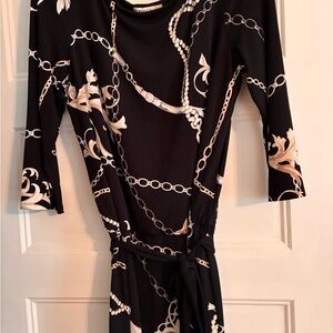 White House Black Market Black and Cream Chain Print Dress